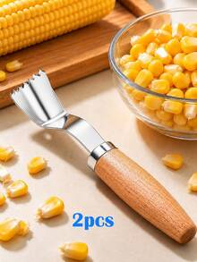 1/2pcs Stainless Steel Corn Stripper With Wooden Handle, Corn Cob Peeler & Kernel Remover Tool, Handheld Corn Cutter For Fresh Sweet Corn, Kitchen Vegetable Prep Gadget - Multicolor - View 11