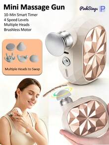 PinkSings Mini Massage Gun - Compact Handheld Muscle Massager With Percussive Deep Tissue Function, 4 Adjustable Vibration Frequencies & 5 Interchangeable Massage Heads - Portable Pocket Massage Gun, Suitable For Gym, Travel, Office - Gold - View 2