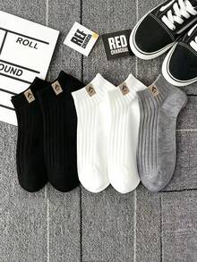 Men's Cotton Low-Cut Ankle Socks 5 Pairs, Mountain Logo Black White Grey Casual Socks, Suitable For Sneakers - Multicolor - View 5