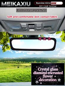 MEIKAXIU Sparkling Skin-Friendly Soft Fabric Artificial Crystal & Rhinestone Flower Bling Bling Elastic Car Rearview Mirror Cover, Car Interior Mirror Sleeve Decorative Accessory For Women - Rhinestone Crystal Flower Rearview Mirror Cover - View 9