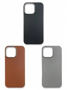 1 Set 3pcs Solid Color Lychee Texture Faux Leather Large Window Phone Case Covers, Black / Caramel Brown / Premium Gray Minimalist Solid Color Leather Texture Full Coverage Protective Shell, Raised Camera Frame Anti-Drop Anti-Slip Soft Shell, Business Commute Premium Style, Autumn/Winter Bestselling Phone Case, Suitable For Personal Use, Birthday Gift Choice; Compatible With IPhone Case & Galaxy Case, Compatible With IPhone 17/17 Pro/17 Pro Max - Multicolor - View 36