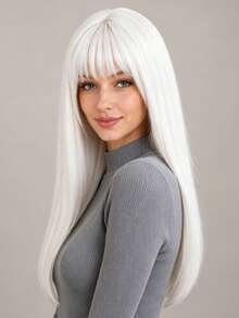 24 Inch White Bangs Women's Wig, Natural Voluminous, Fashionable And Elegant, Suitable For All Women's Daily Wear And Party Events,Halloween - White - View 2