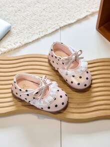 1 Pair Polka Dot Lace Decor Comfortable Flat Shoes, Versatile Lightweight Daily Princess Loafers - Pink - View 2