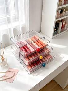 1pc Macaron Colorful Ball-Shaped Handle Cosmetic Storage Box, Multi-Layer Drawer Dust-Proof Lipstick & Lip Gloss Organizer, High Transparency Visible Desktop Organizer, Vanity Dorm Beauty Lip Balm Storage Display Box - Multicolor - View 6