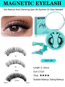 1 Pair Magnetic Eyelashes Reusable Magnetic Eyelashes With Applicator, No Adhesive Required, Natural-Looking Eyelashes, Eyelash Curler Set, Easy To Wear And Remove By PALM LASHES - Black - View 4