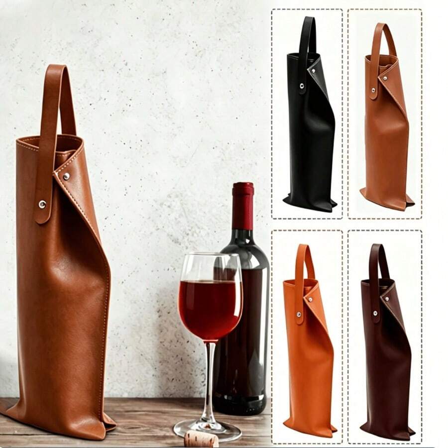 1pc Red Wine Gift Bag PU Handheld Wine Bottle Carrier Portable Fashion Wine Bottle Protection Bag - Wine Gift Bag - View 1