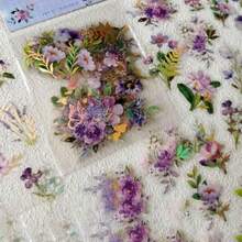 オーディオファン シール フレークシール 花 植物 フレーク 透明・箔押し・防水 DIY 手帳の飾り メモ用紙 ノート素材 日記装飾用品 6パック - マルチカラー - チェックする 6