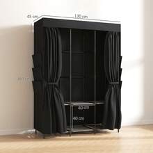 Space-Saving Fabric Wardrobe With 3 Hanging Rods, 3 Shelves, 6 Side Pockets, Dustproof Zippered Doors, Black. - Black - View 6