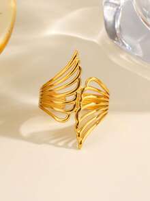 2pcs Stainless Steel Minimalist Fashion Wing Open Ring Set, Suitable For Women's Daily Wear And Party - Multicolor - View 5