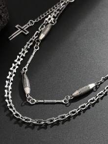 1pc Men's Pants Chain, Silver Metal, Bullet Head Cross Chain, Hip-Hop Personalized Accessory Suitable For Daily Streetwear - Silver - View 4