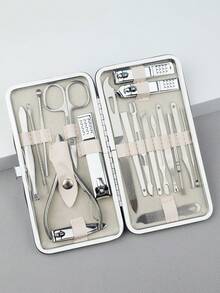 Stainless Steel Nail Clipper Set With Storage Box, Includes Foot Trimming Scissors And Manicure Tools, Complete Nail Clipper And Manicure Care Tool Set - Beige - View 5