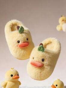 1 Pair Baby Cute Cartoon Thermal Lined Thick Anti-Slip Sole Design Flat Heel Warm Casual Shoes Suitable For Autumn/Winter - Yellow - View 2
