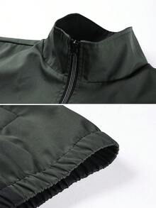 1 Set Men's Autumn Colorblock Woven 2 Pieces Set, Logo Patchwork Zipper Jacket And Joggers, Casual Sports Streetwear Style, Boyfriend Gift - Dark Green - View 5