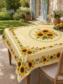 1PC Sunflower Butterfly Table Skirt, Vintage Floral Polyester Tablecloth For Indoor Outdoor Dining Kitchen Garden Patio Spring Summer Party Picnic Home Decor - A - View 7