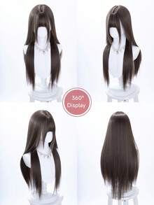 alicegarden 28-Inch Long Synthetic Wig Featuring A Natural Straight Style A Stunning Chocolate-Brown. Designed With Bangs , This False Hairpiece Is Perfect For Ms Daily Party Cosplay Use, Offering A Natural And Natural Durable Wig Gift For Ladies. - Chocolate Brown - View 9