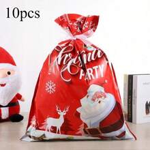 10pcs Christmas Drawstring Gift Bags, Santa Claus & Snowman Pattern Packaging Bags, Holiday Party Small Gift Packaging Boxes Storage Bags, Christmas Drawstring Bags, Christmas Gift Bags.Christmas - Multicolor - View 6