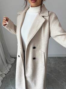 SMILE CHIC Women's Autumn/Winter Warm Fashion Long Sleeve Large Lapel Mid-Length Loose Coat Fall - Khaki - View 4