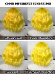 12 Inch Yellow Short Bob Curly Wigs For Women Soft Silky Heat-Resistant Synthetic Fiber Wigs For Daily Or School, Use, Perfect For Holidays Music Festivals Celebrations, Sakura Celebration,Graduation Gift & Gift For Friend' S Wig Accessory - Multicolor - View 8