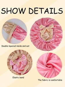 Double Layer Colorblock Satin Sleep Cap Wig Cap - Elastic Hooded Long Sleeve Top, Deep Pink Rose Gold - View 6