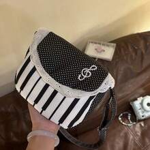 Women's Piano Note Print Crossbody Bag With Polka Dot Lace Flap, Vintage Casual Daily Shoulder Bag - Multicolor - View 6
