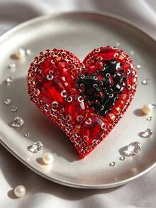 1pc Elegant Fashion Handmade Rhinestone Beaded Heart Cherry Brooch, Suitable For Suit, Coat, Denim Jacket, Sweater And More - Multicolor - View 4