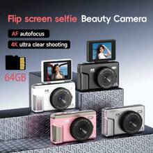 4K HD Digital Camera With 64GB/180° Flip Screen/64MP/16x Zoom Lens/AF Auto Focus/Built-In LED Flash/Multiple Filters - View 2