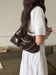 2026新款極簡主義 Hobo 肩背包 多功能通勤腋下包 女款紋理優雅高端小手提包 - 咖啡 - 查看 4