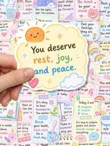 50/100Pcs Self‑Care Positive Affirmation Stickers, Cute Pastel Rainbow Reminder Text Vinyl Decals, Waterproof Stickers For Laptop, Water Bottle, Phone, Kindle, Journal, Scrapbook, DIY Stationery Decor - Multicolor - View 4