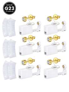 2/4/6/8Pcs/Set G23 Hypoallergenic Self Nose Piercing Kit Unit Disposable Nose Piercing Gun With Nose Stud Piercing Kit Tool For Cartilage Tragus Helix Piercing Gun Piercing Jewelry(Gold With CZ) - Multicolor - View 10