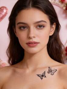1pc Black Butterfly Pattern Y2K Style Wrist Body Waterproof Temporary Tattoo Sticker - Black - View 1