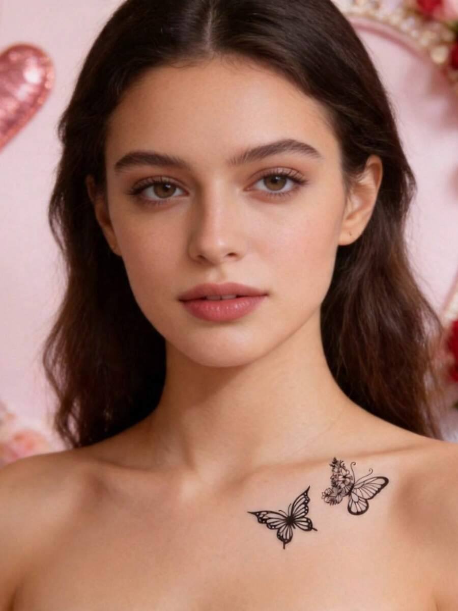 1pc Black Butterfly Pattern Y2K Style Wrist Body Waterproof Temporary Tattoo Sticker - Black - View 1