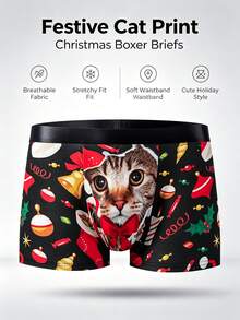 1PC Funny Christmas Cat Print Boxer Underwear Novelty Festive Underwear - Multicolor - View 2