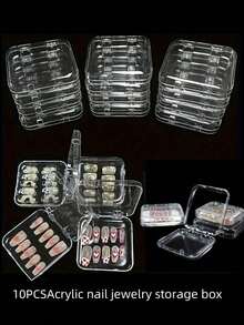 Acrylic Nail Art Storage Box 5/10/20/30/40/60pcs - Transparent Square Display Box, Suitable For Nail Accessories, Earrings, Bracelets, Cards, With Lid Portable Storage Box, Pink Black White Optional, Multi-Scenario Collection Storage Container - Clear - View 1