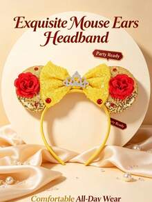asmodee Disney Mouse Ears Headband, Sequined Bow Flower Crown Cosplay Costume Hair Accessory For Party Festival - Multicolor - View 5