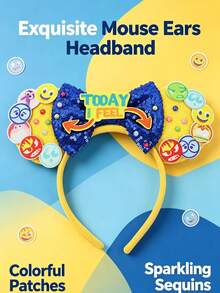 asmodee Disney Mouse Ears Headband, Sequined Bow Flower Crown Cosplay Costume Hair Accessory For Party Festival - Multicolor - View 9