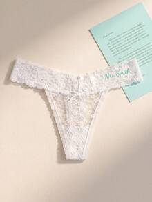 Custom Text Embroidered Soft Lace Thongs For Women, Cute Floral Low Waist G-String Panties, Personalized Lingerie Birthday Anniversary Gift For Her - White - View 12
