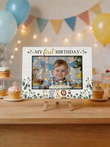 1pc Baby Wooden 1st Birthday Photo Frame, Family Memorial Photo Display Stand, 1st Birthday Gift, Suitable For Home And Office Desk Decor - Multicolor - View 5