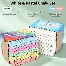 100pcs/50pcs Multi-Color Boxed Teaching Chalk, White Macaron & Assorted Colors, Fine Texture, Even Coloring, Break-Resistant, Suitable For Teachers' Classroom Instruction, Children's Doodle Drawing, Classroom Blackboard Writing, Home Painting Educational Tool - Multicolor - View 1