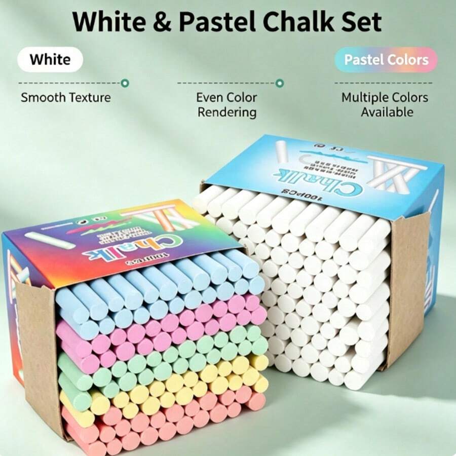 100pcs/50pcs Multi-Color Boxed Teaching Chalk, White Macaron & Assorted Colors, Fine Texture, Even Coloring, Break-Resistant, Suitable For Teachers' Classroom Instruction, Children's Doodle Drawing, Classroom Blackboard Writing, Home Painting Educational Tool - Multicolor - View 1