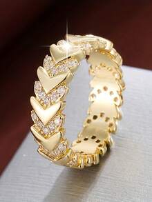 Vanel 1pc Elegant Luxury 3D Heart Intertwined Design Ring, Suitable For Proposal, Anniversary, Bridal Matching Stacking - Yellow Gold - View 1
