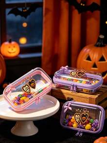 Transparent Hard Zipper Protective Box, Halloween Candy Storage Box, Halloween Spider Decoration, Candy Storage Box, PVC Travel Storage Bag Lightweight Anti-Fading, Makeup Toiletry Bag, Hard Plastic Zipper Bag, Transparent Zipper Bag, Plastic Storage Box, Portable Travel Box, Halloween Gift, Autumn Gift, Back To School Gift, Home Essential - Multicolor - View 1