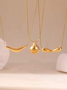 GEREIT 1pc/3pcs 18K Gold Plated Stainless Steel Polished Curved Tube Round Spoon Gold Bar Necklace - Gold - View 1