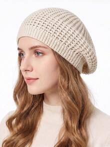 Women's Hollow Knit Beret Hat, Soft Elastic, Casual Comfortable, Warm And Lightweight, Suitable For Autumn And Winter - Multicolor - View 5
