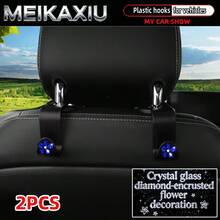 MEIKAXIU 2pcs Universal Car Seat Headrest Hooks, Rhinestone Crystal Flower Blingbling Decor For Women, Suitable For Car Rear Seat Storage Organizer, Can Hang Handbags, Wallets, Clothes, Coats, Etc. - Rhinestone Crystal Glass Flower Style - View 12