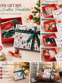 1pc Christmas Gift Box With Card And Raffia Filler, Decorative Holiday Gift Packaging Box With Ribbon, Reusable Home Christmas Party Holiday Gift Box - Multi-color - View 6