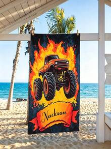 Personalized Monster Truck Kids Beach Towel, Custom Name Soft Super‑Absorbent Microfiber Towel, Lightweight, Perfect For Beach, Party, Travel, Camping - Multicolor - View 7