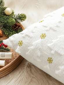 聖誕樹雪花枕套 冬季刺繡聖誕樹裝飾抱枕套 柔軟毛絨仿皮草靠墊套 聖誕沙發家居裝飾 - 白色 - 查看 5