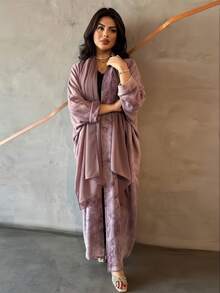 Set Abaya + Hijab Terbuka Depan, Abaya Gaya Kimono Lengan Panjang Longgar Elegan, Busana Muslimah Sopan Gaya Dubai - MultiWarna - View 2