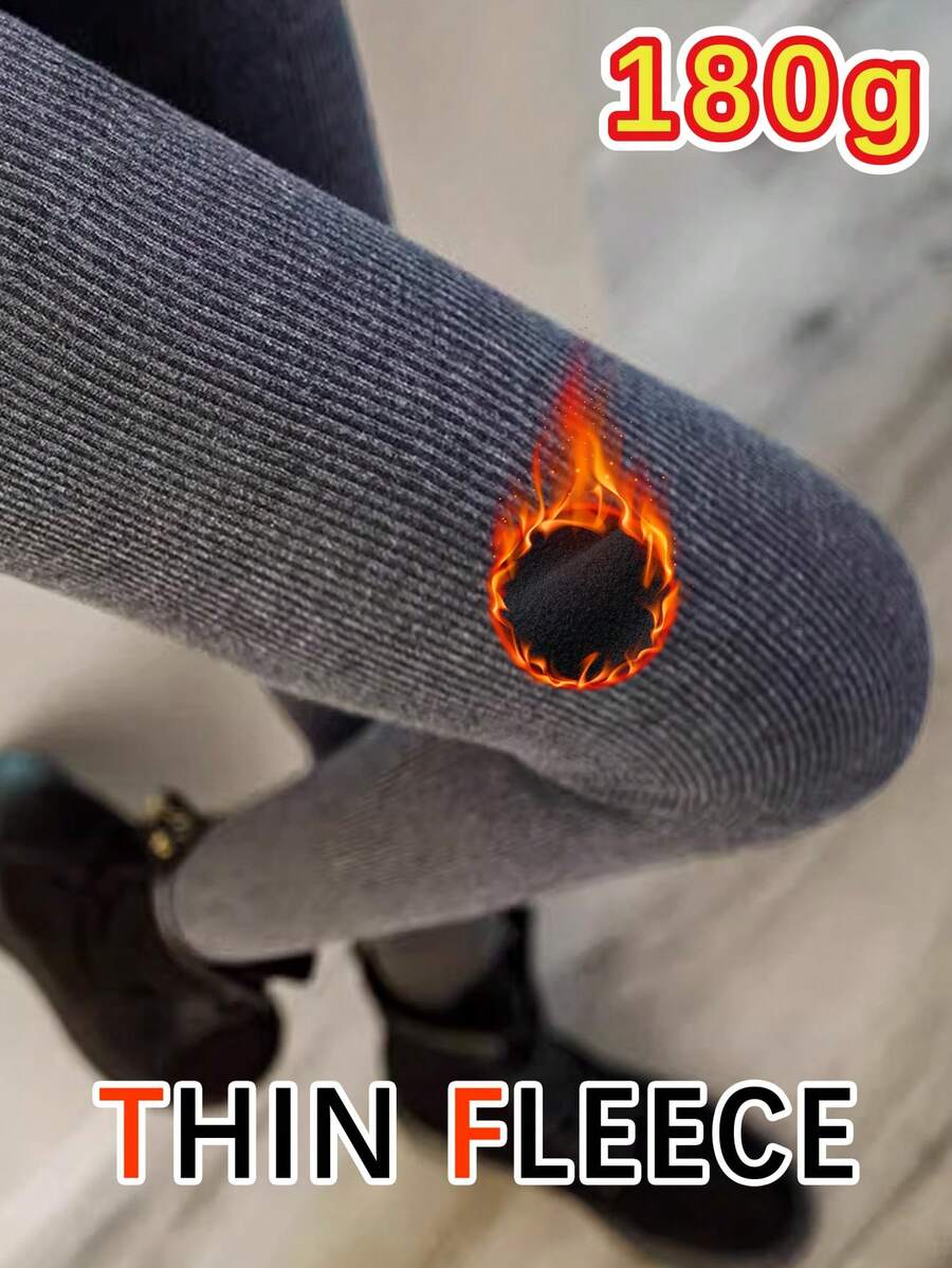 180g Vertical Ribbed Thermal Lined Warm Tights For Women, High Elasticity Slim Fit Leggings, Suitable For Work And Daily Wear In Autumn/Winter
