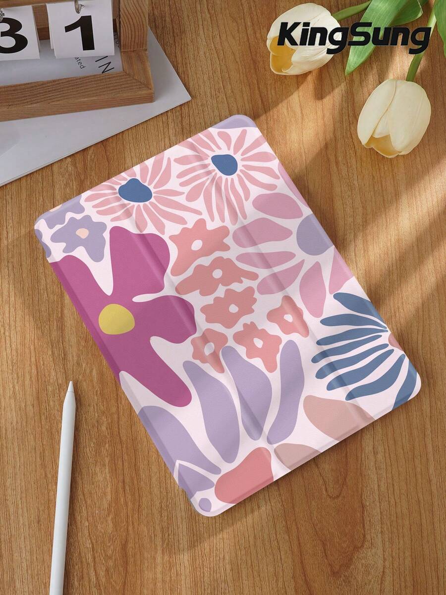 Kingsung Casing Pelindung Tablet Akrilik dengan Motif Bunga Blok Warna Sederhana, Slot Pena Terintegrasi, Kompatibel dengan Pad Mini6/Mini7/9.7/10.2/10.9/Pro 11, Pad Air 8(M4)2026(11-Inch), Pad 10 2022(10.9-Inch), Pad 11(A16) 2025(11-Inch) dan Model Lainnya. - MultiWarna - View 1